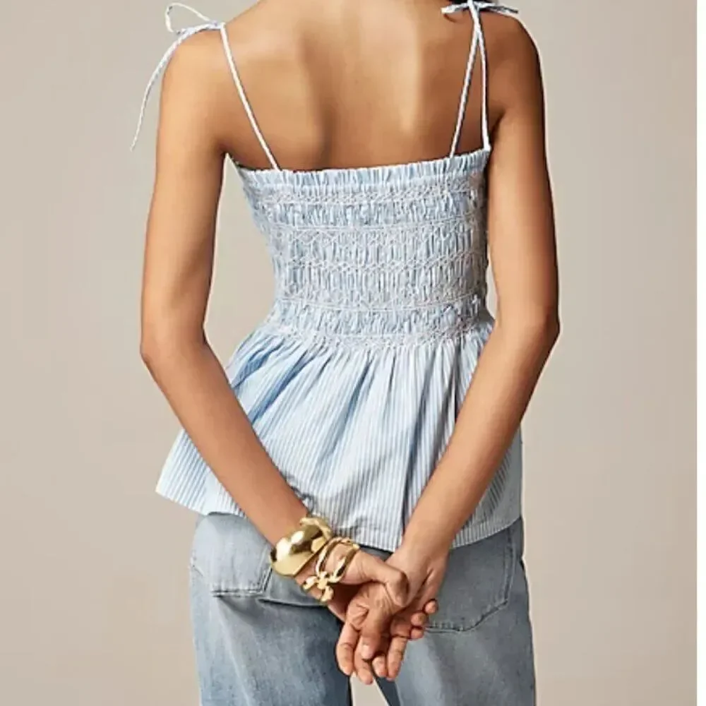 J. Crew blue and white Paloma top in stripe NWT smocked size large